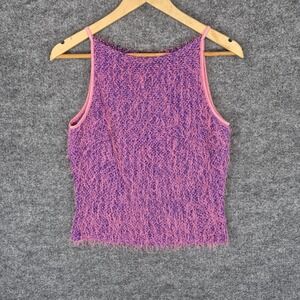 Bebe Moda Eyelash Knit Tank Cami Pink Purple Y2K Sleeveless Fuzzy L